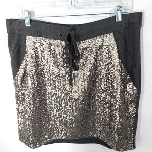 Ann Taylor Women's Size Large‎ L Grey Sequin Mini Skirt Front Tie Pockets